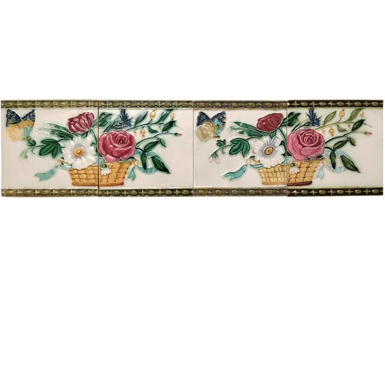 1 Set '2 Tiles' from the 17 Sets Art Nouveau Relief Tiles, Morialmé, 1900