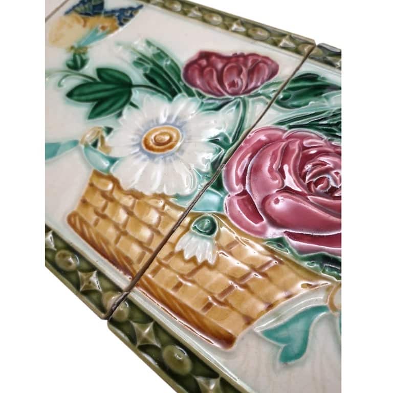 1 Set '2 Tiles' from the 17 Sets Art Nouveau Relief Tiles, Morialmé, 1900