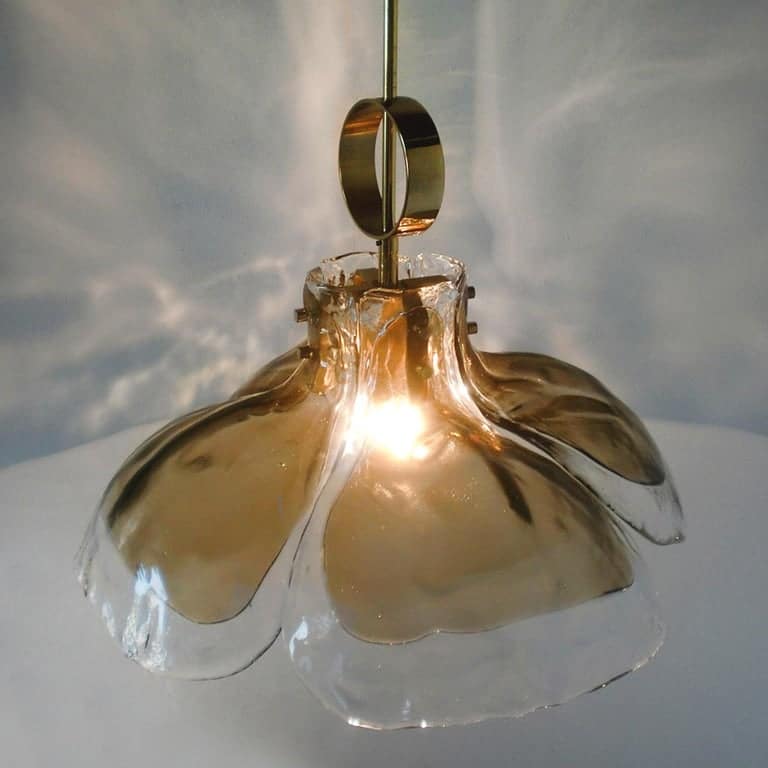 1 of the 2 Four-Panel Glass Flower Chandeliers by Kalmar, Austria, 1970