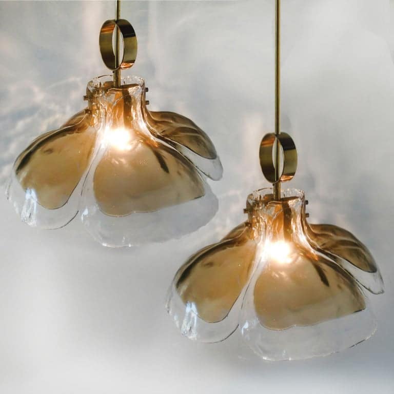 1 of the 2 Four-Panel Glass Flower Chandeliers by Kalmar, Austria, 1970