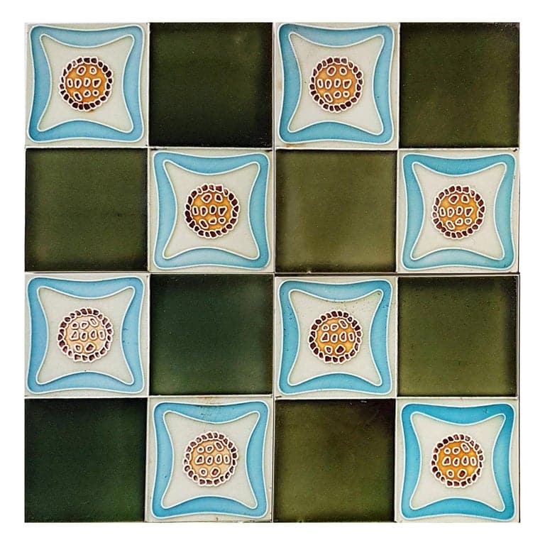 Set of 9 Glazed Art Deco Relief Tiles, Muster, 1930s