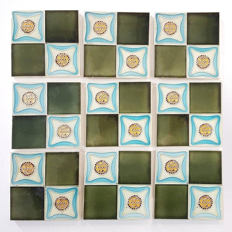 Set of 9 Glazed Art Deco Relief Tiles, Muster, 1930s