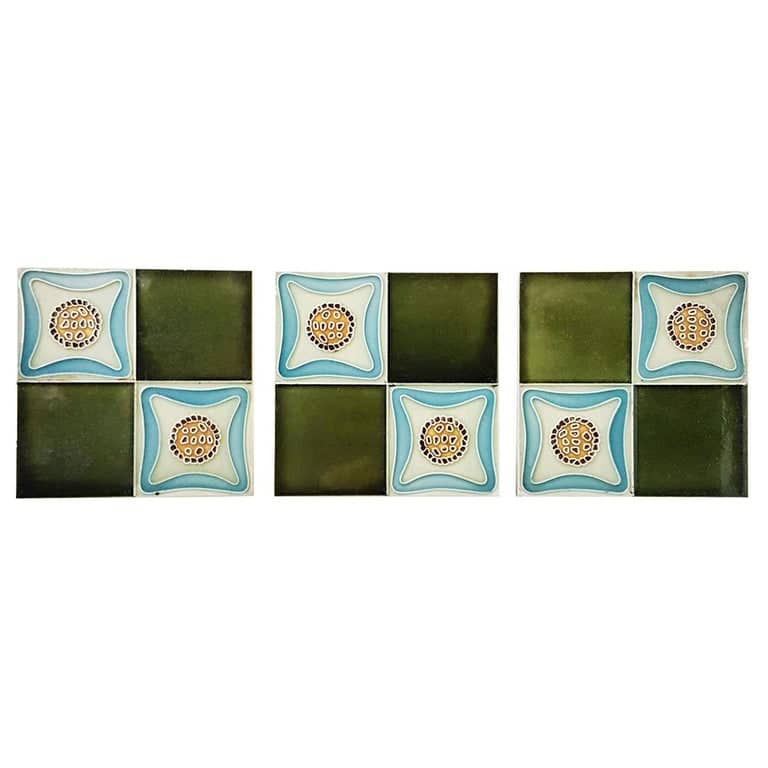 Set of 9 Glazed Art Deco Relief Tiles, Muster, 1930s