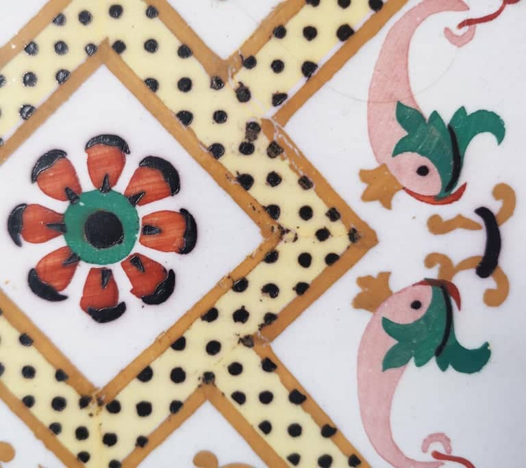 1 of the 20 Pcs Antique Ceramic Tiles with Fish by Onda Spain, circa 1900