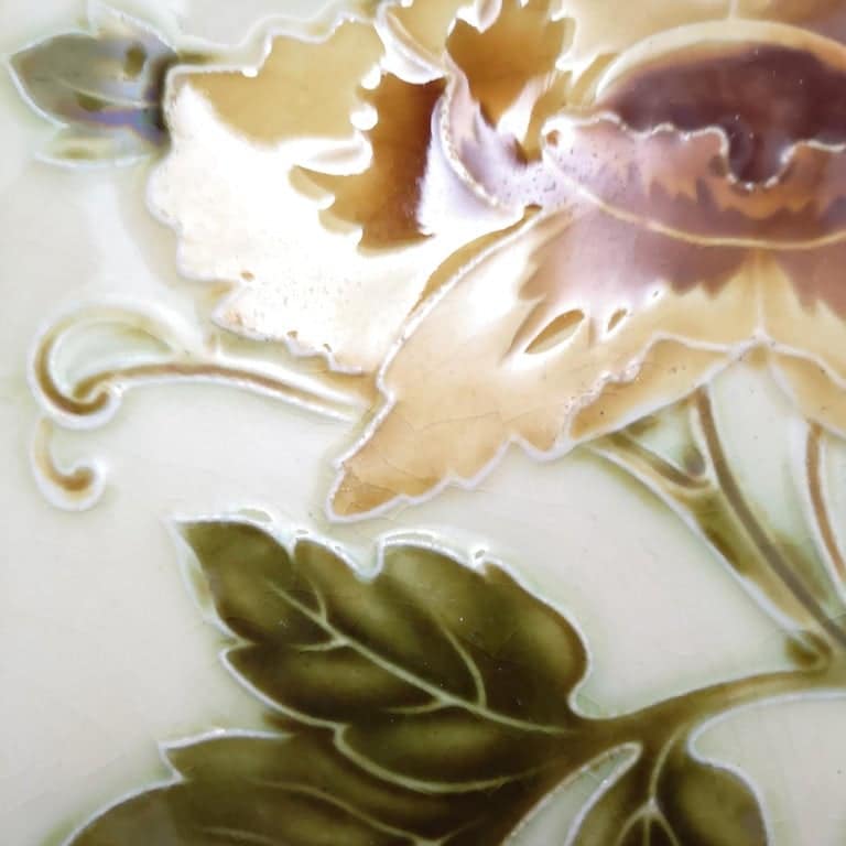 1 of the 80 Authentic Glazed Art Nouveau Relief Tiles Rose, Belga, circa 1930s