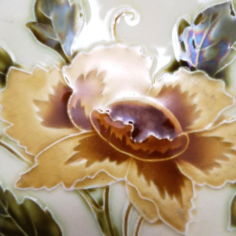 1 of the 80 Authentic Glazed Art Nouveau Relief Tiles Rose, Belga, circa 1930s