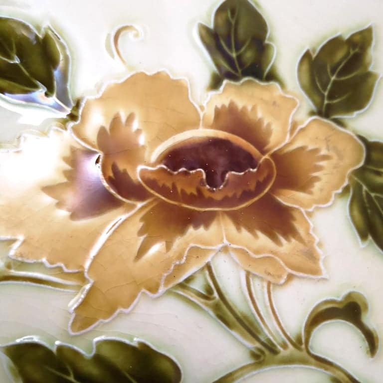 1 of the 80 Authentic Glazed Art Nouveau Relief Tiles Rose, Belga, circa 1930s