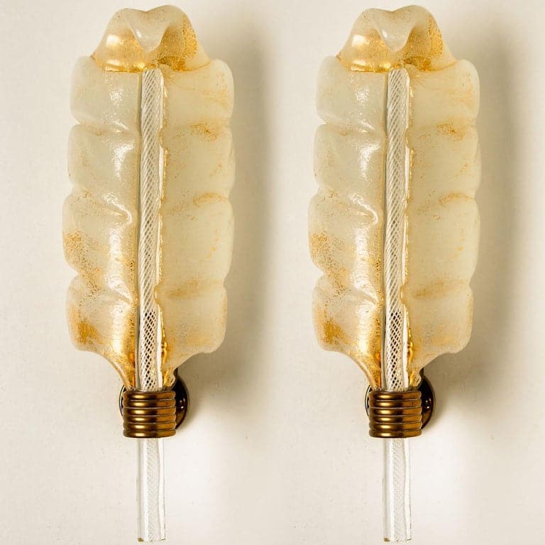 Pair of Wall Scones Barovier & Toso Gold Murano Glass, Italy, 1960