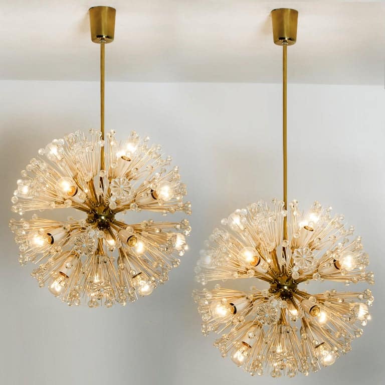 Pair of Fabulous Emil Stejnar Snowball Orbit Sputnik Chandeliers, Austria
