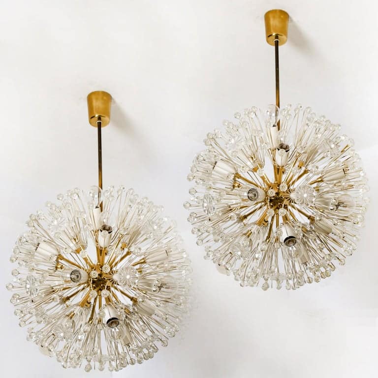 Pair of Fabulous Emil Stejnar Snowball Orbit Sputnik Chandeliers, Austria