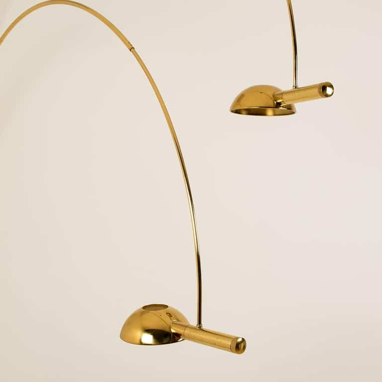 Florian Schulz Double Ball Brass Arc Floor Lamp, Height Adjustable, 1970