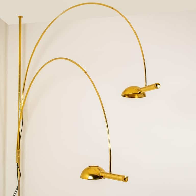 Florian Schulz Double Ball Brass Arc Floor Lamp, Height Adjustable, 1970