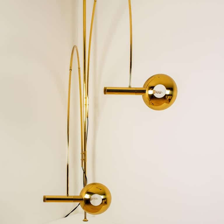 Florian Schulz Double Ball Brass Arc Floor Lamp, Height Adjustable, 1970