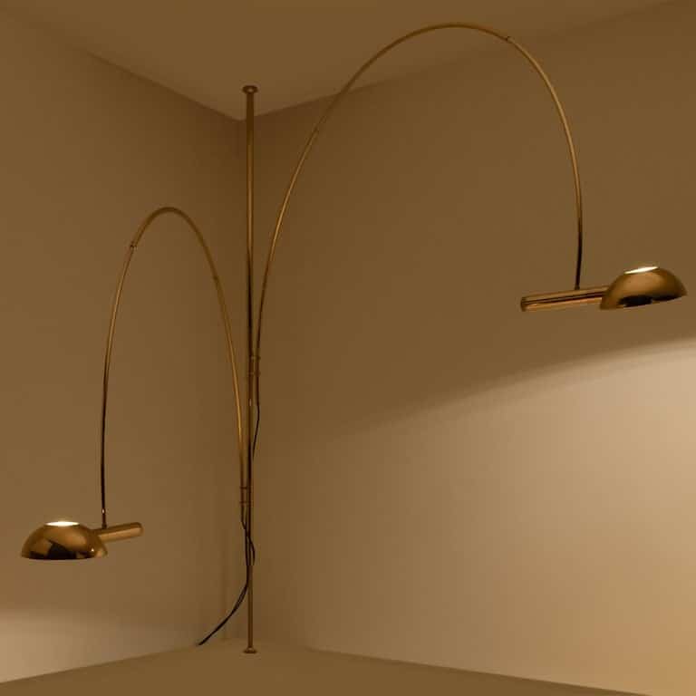 Florian Schulz Double Ball Brass Arc Floor Lamp, Height Adjustable, 1970