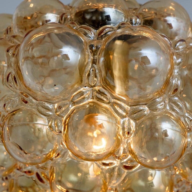 Pair of Amber Bubble Glass Pendant Lamps by Helena Tynell, 1960