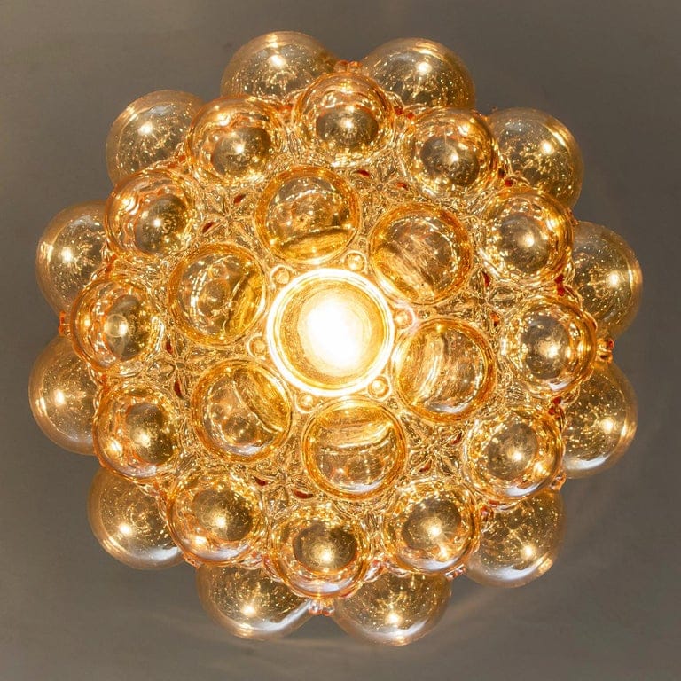 1 of the 2 Amber Bubble Glass Pendant Lamps by Helena Tynell, 1960