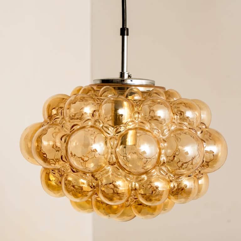 Amber Bubble Glass Pendant Lamp by Helena Tynell, 1960