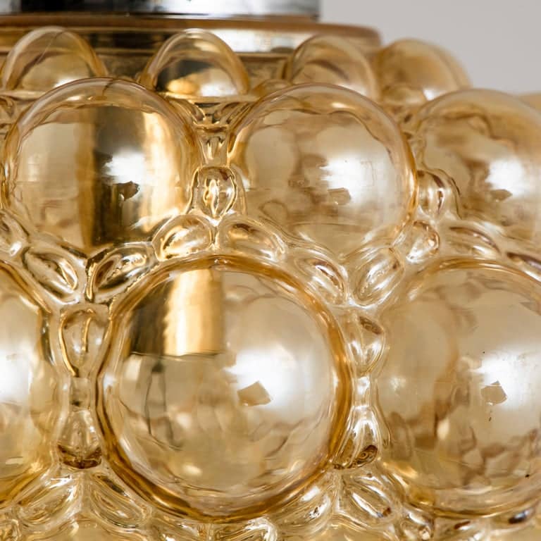 1 of the 2 Amber Bubble Glass Pendant Lamps by Helena Tynell, 1960