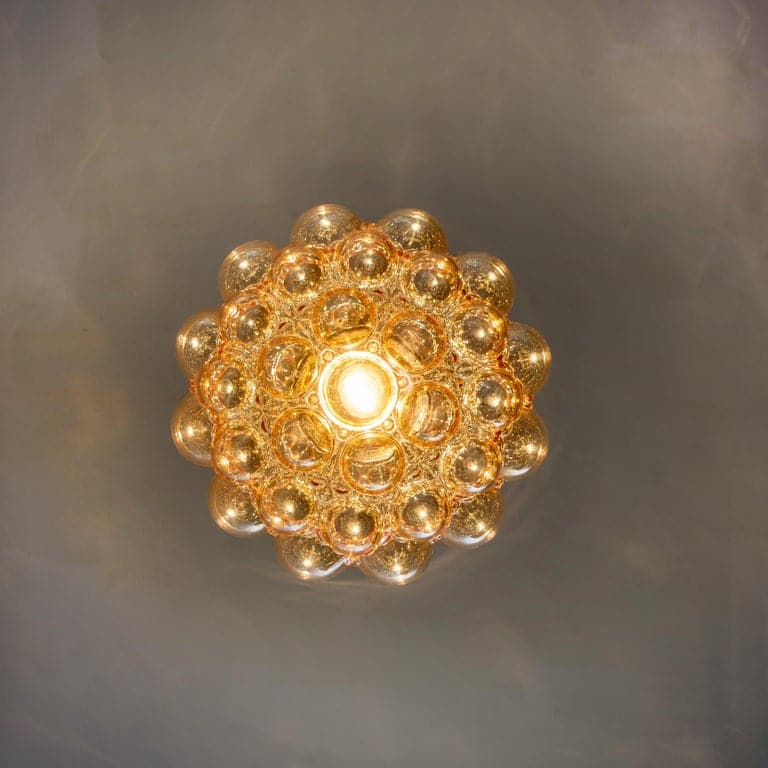 1 of the 2 Amber Bubble Glass Pendant Lamps by Helena Tynell, 1960