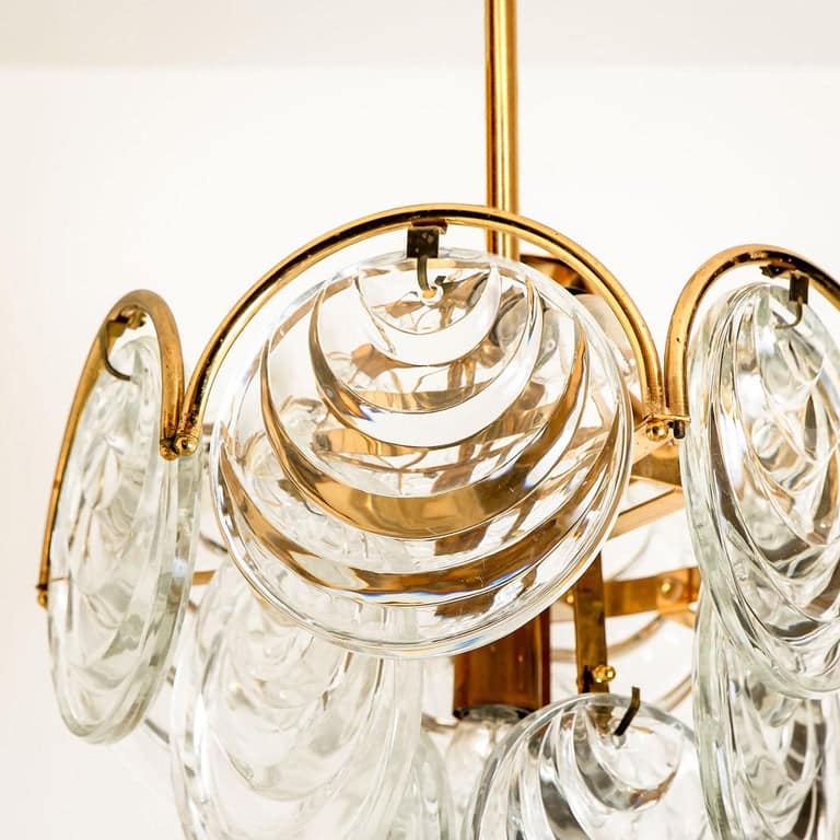 1 of the 2 of Glass and Brass Two Tiers Light Fixtures, 1970s