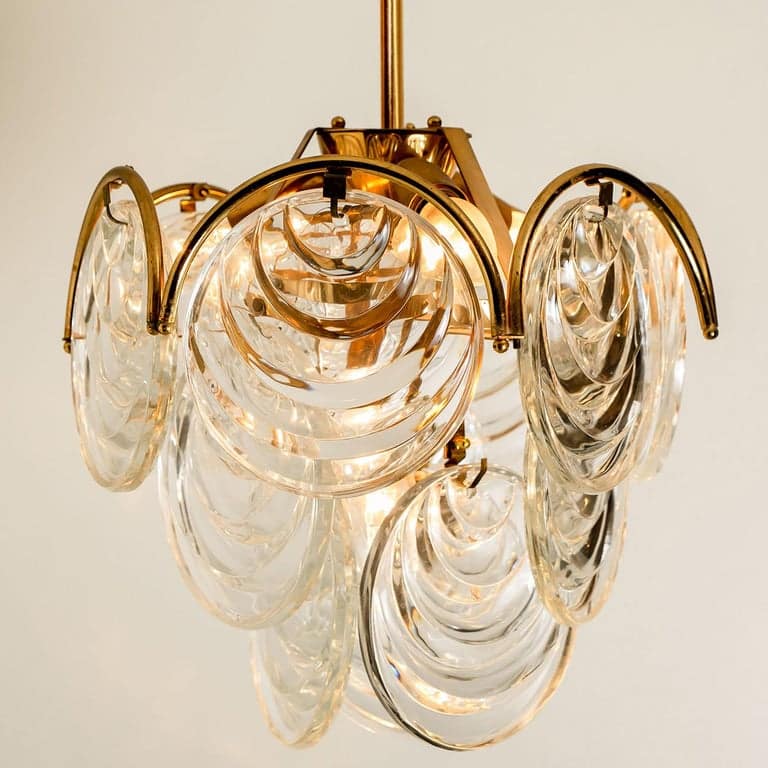 1 of the 2 of Glass and Brass Two Tiers Light Fixtures, 1970s