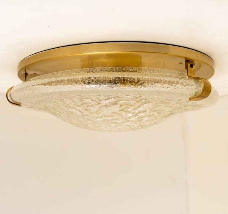 1 of the 2 Thick Blown Glass Flush Mounts Wall Lights, 1960