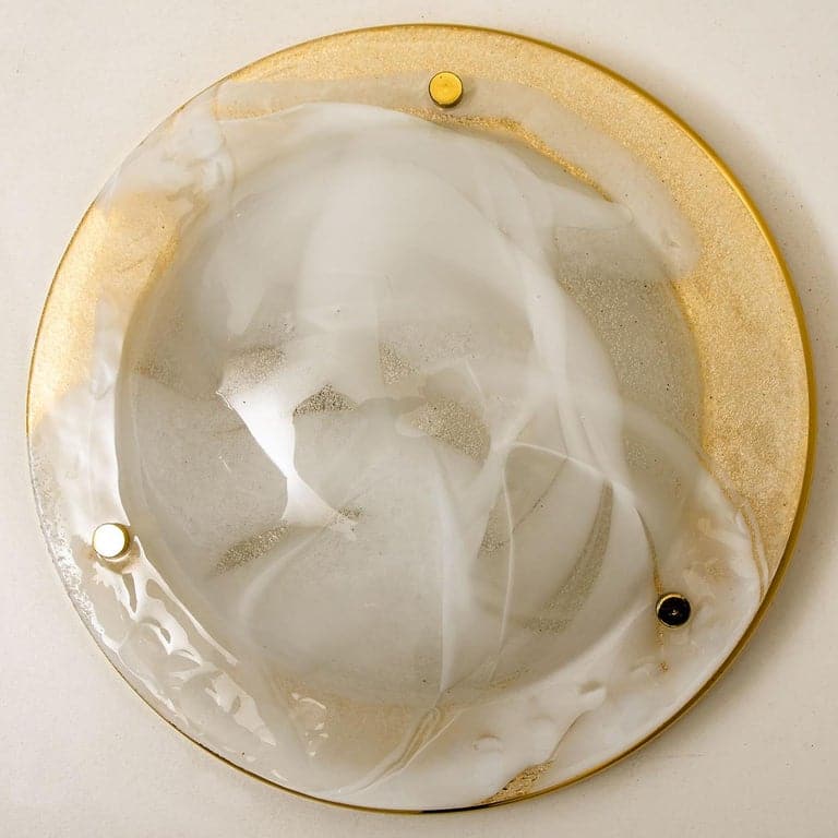 Brass and Blown Murano Glass Wall Light or Flush Mount, 1960s