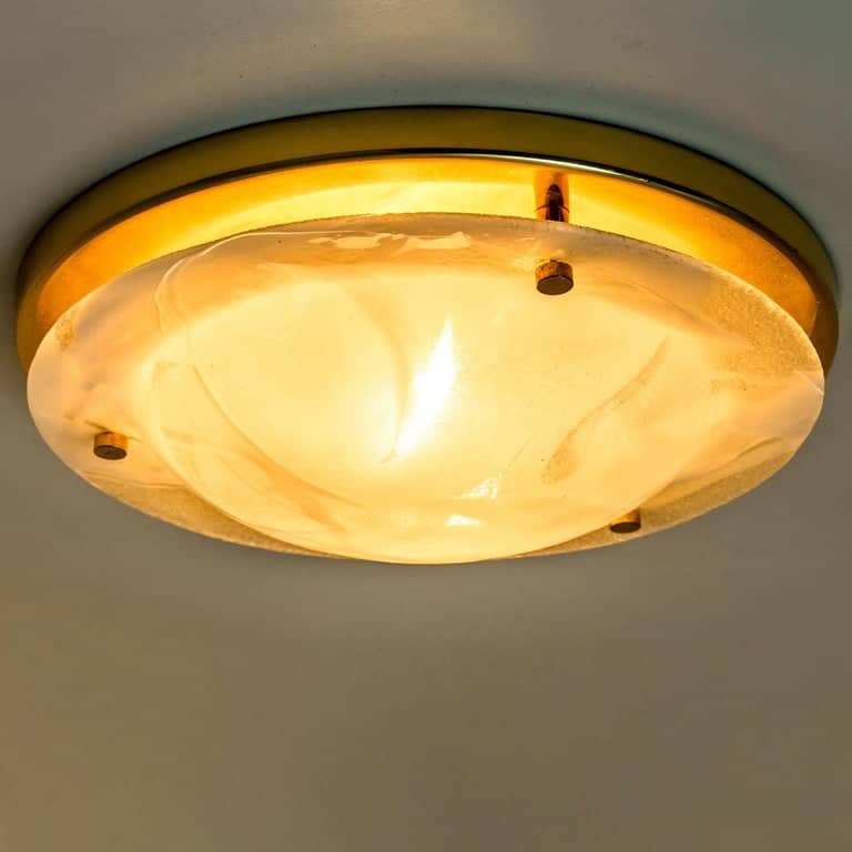Brass and Blown Murano Glass Wall Light or Flush Mount, 1960s