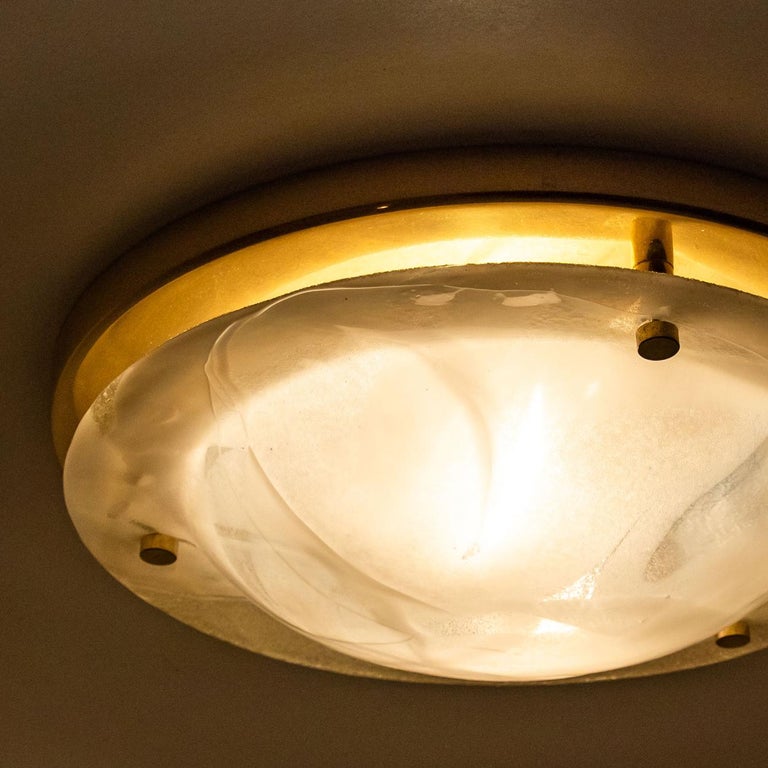 Brass and Blown Murano Glass Wall Light or Flush Mount, 1960s