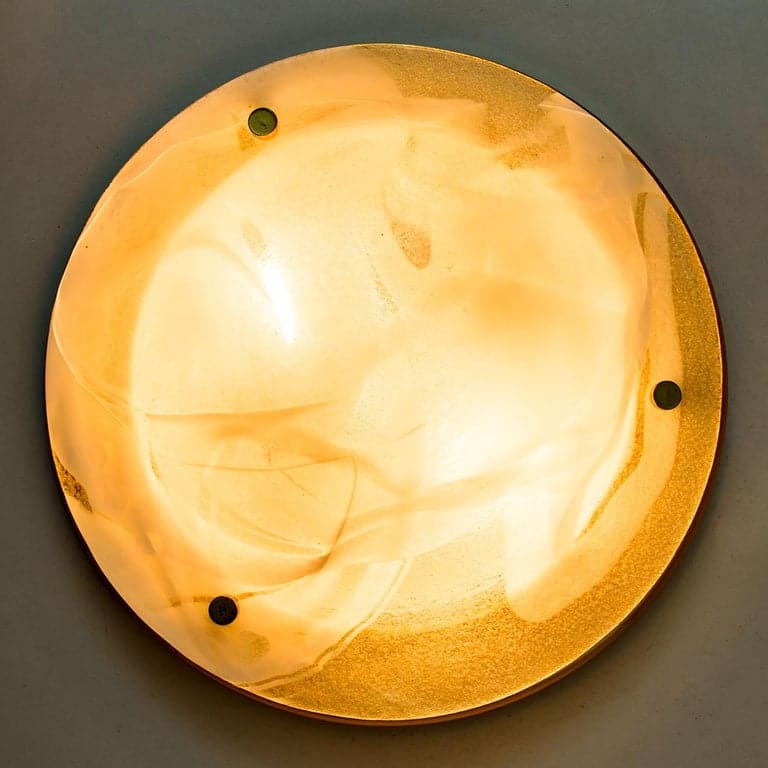 Brass and Blown Murano Glass Wall Light or Flush Mount, 1960s
