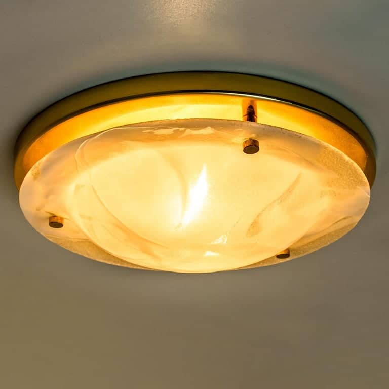 Brass and Blown Murano Glass Wall Light or Flush Mount, 1960s