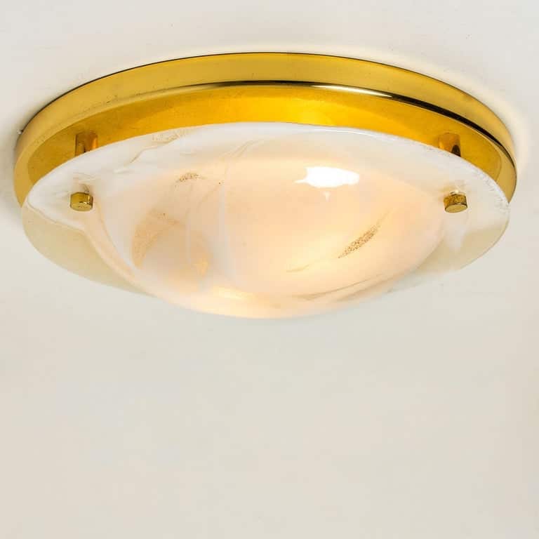 Brass and Blown Murano Glass Wall Light or Flush Mount, 1960s