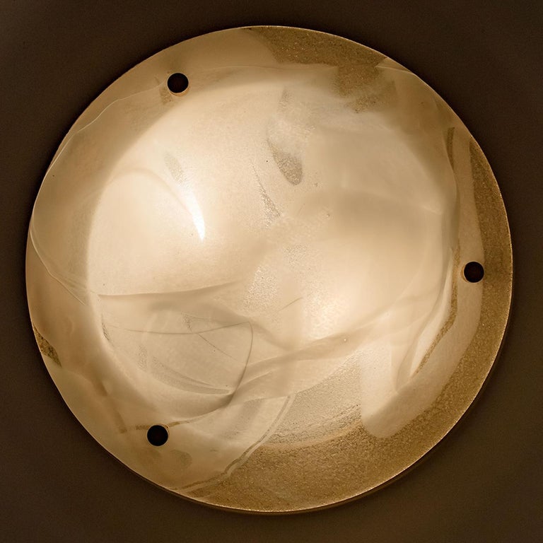 Brass and Blown Murano Glass Wall Light or Flush Mount, 1960s