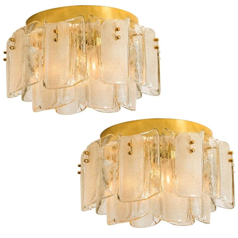 1 of the 3 Extra Large Massive Glass Brass Flush Mounts in the Style of Kalmar