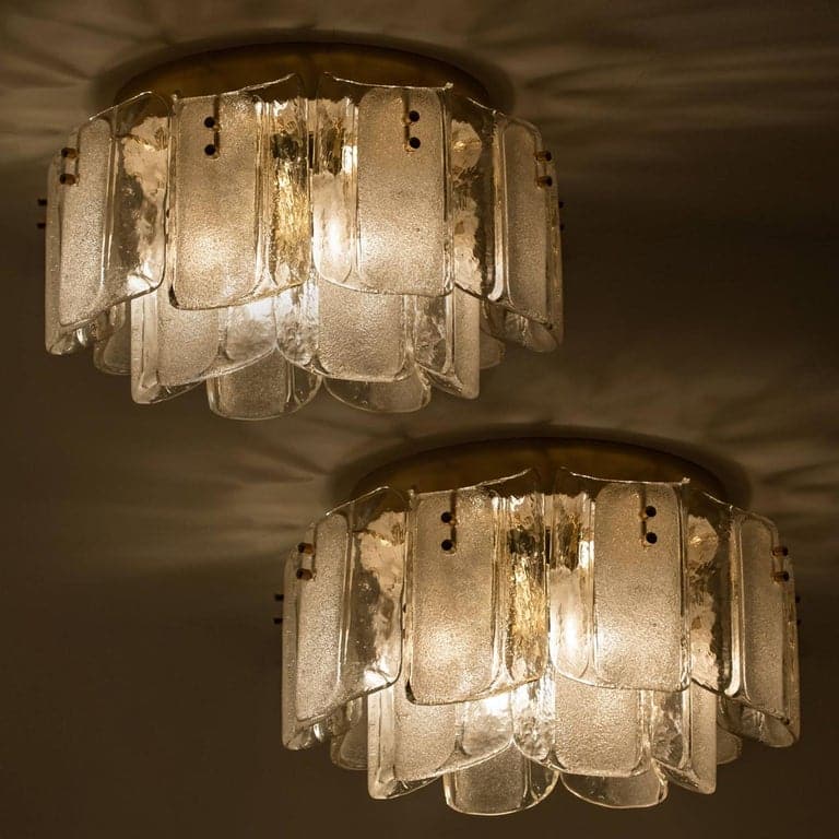 1 of the 3 Extra Large Massive Glass Brass Flush Mounts in the Style of Kalmar
