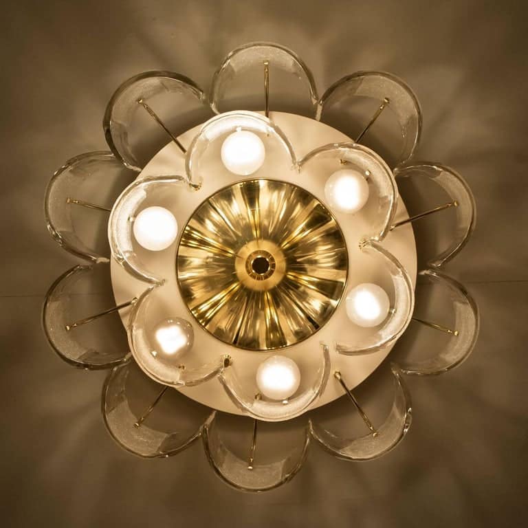 1 of the 3 Extra Large Massive Glass Brass Flush Mounts in the Style of Kalmar