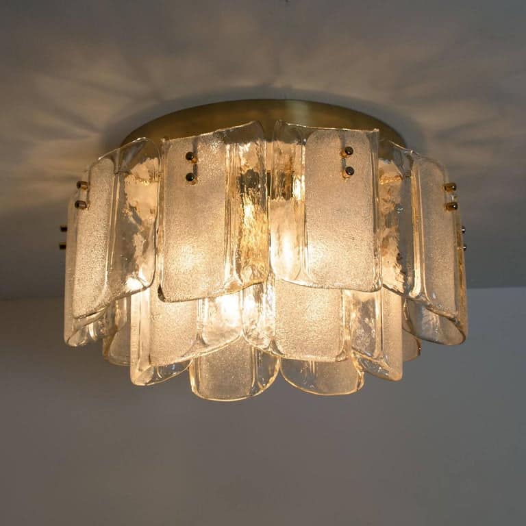 1 of the 3 Extra Large Massive Glass Brass Flush Mounts in the Style of Kalmar