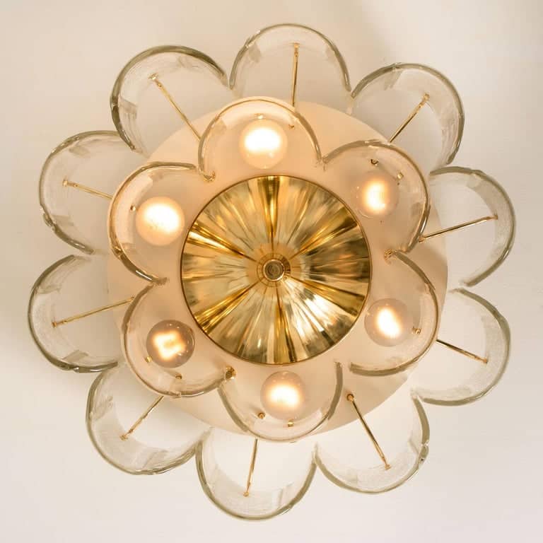 1 of the 3 Extra Large Massive Glass Brass Flush Mounts in the Style of Kalmar