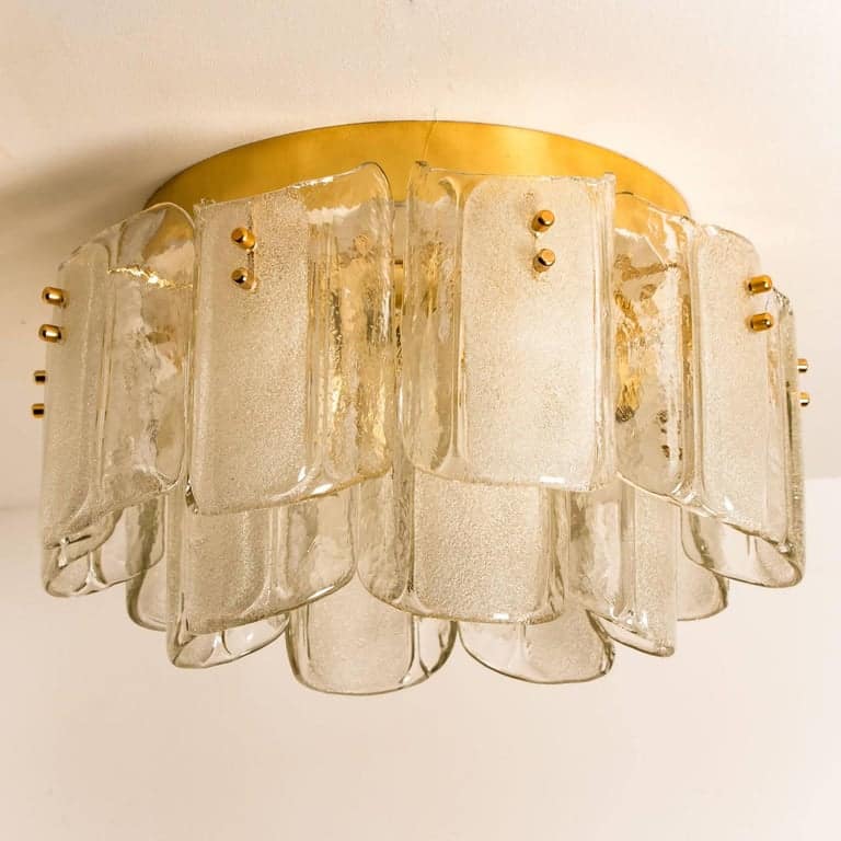1 of the 3 Extra Large Massive Glass Brass Flush Mounts in the Style of Kalmar