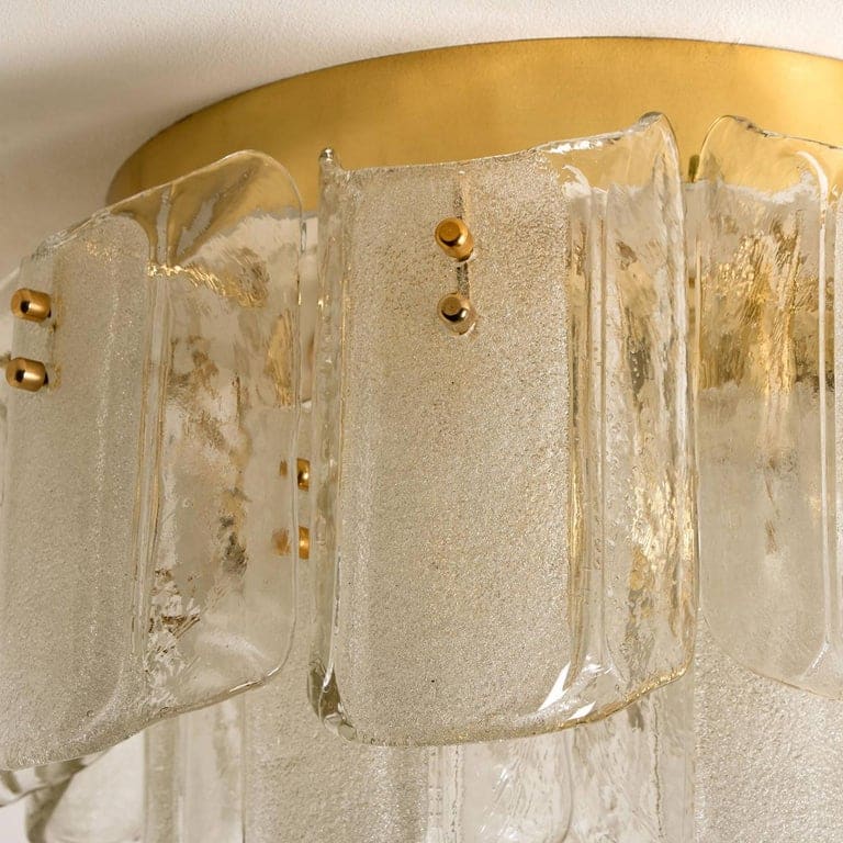 1 of the 3 Extra Large Massive Glass Brass Flush Mounts in the Style of Kalmar