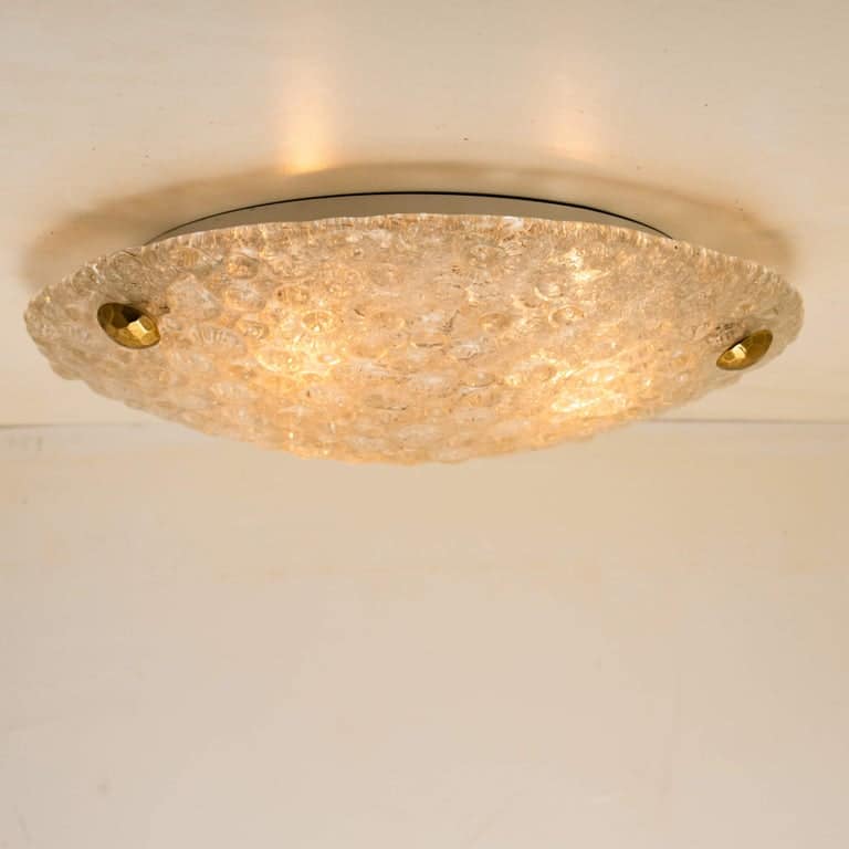 One of the Three Brass and Blown Murano Glass Wall Light or Flushmounts, 1960s