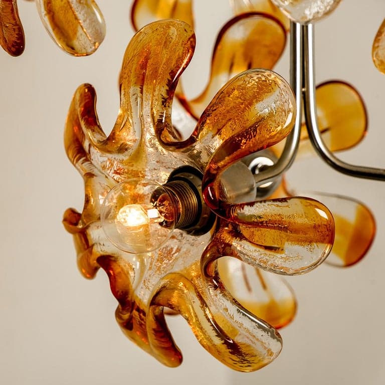 Murano Chandelier Orange Clear Glass, Chrome, by Mazzega, 1960s