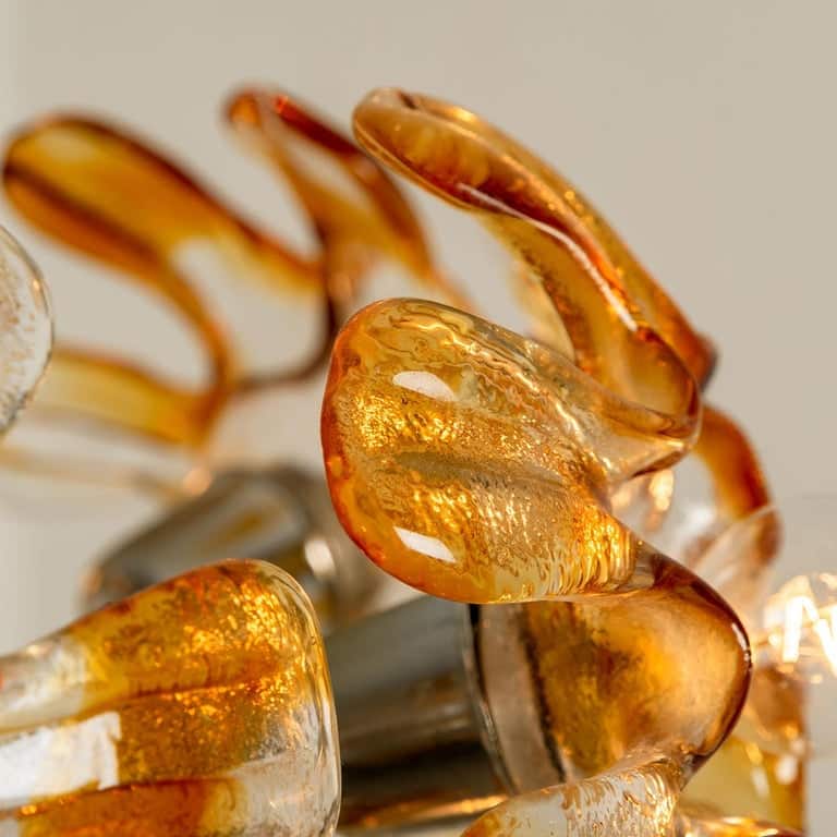 Murano Chandelier Orange Clear Glass, Chrome, by Mazzega, 1960s