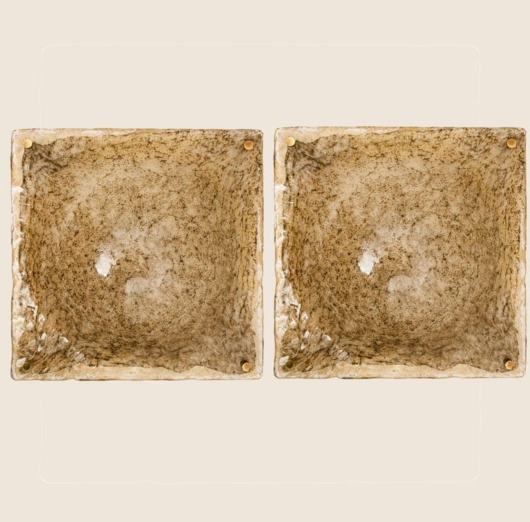 1 of the 2 Square Domed Flush Mount with Smokey Glass Brass, 1970s