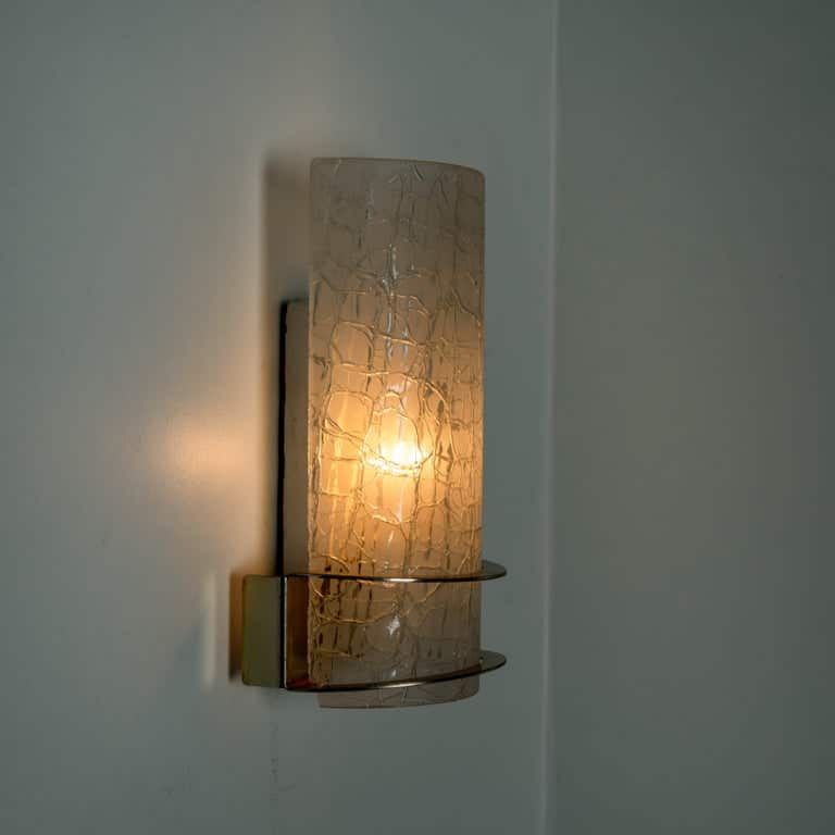 Pair of Hillebrand Massive Crackle Glass Wall Light Fixtures, 1960