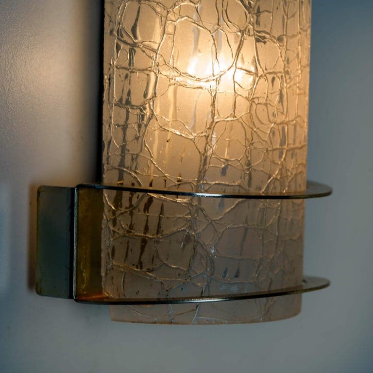 Pair of Hillebrand Massive Crackle Glass Wall Light Fixtures, 1960