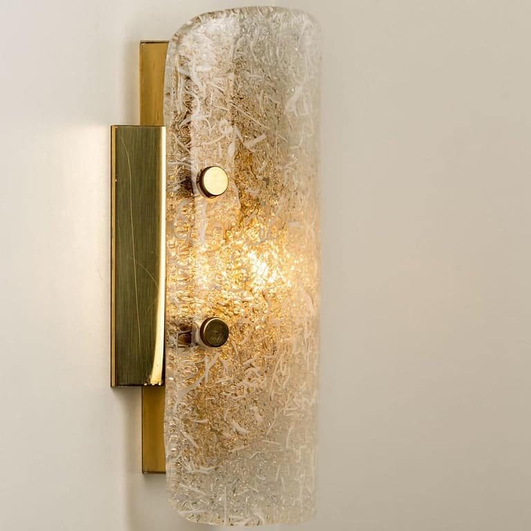 Pair of Glass Brass Wall Sconces by Hillebrand, Austria, 1960