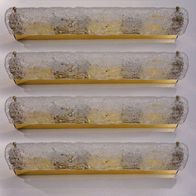 One of the Four Blown Murano Glass and Brass Wall Lights by Hillebrand