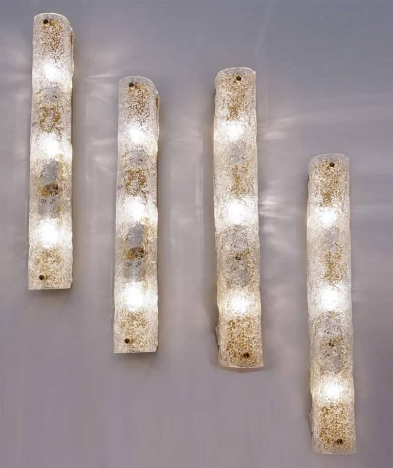 One of the Four Blown Murano Glass and Brass Wall Lights by Hillebrand