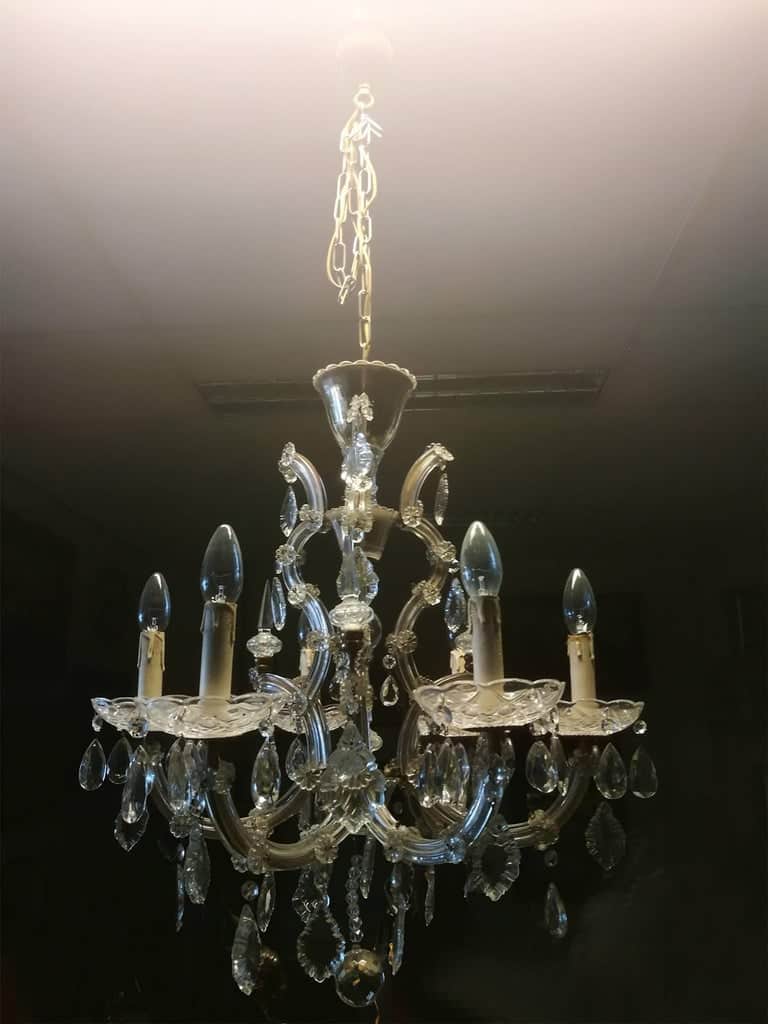 Pair of Italian Maria Theresa Six-Light Chandeliers